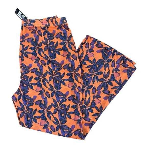 PRETTYLITTLETHING Plus Orange Print Beach Flare Pants ie 16 NWT - Picture 4 of 7